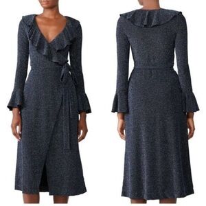 Free People Sparkle Wrap Maxi Dress SZ Small Bell Sleeve Metallic Blue